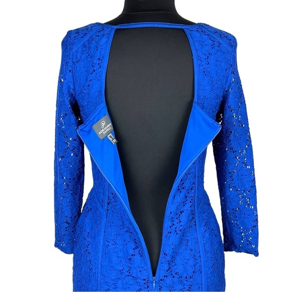 ADRIANNA PAPELL BLUE FLORAL LACE 3/4 SLEEVE STRETCH FITTED SHEATH COCKTAIL DRESS - Picture 10 of 15